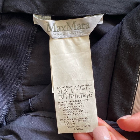 MaxMara $945 Dress Pants Size 8 Navy Blue Straight Leg Pockets Work Professional - Picture 6 of 7
